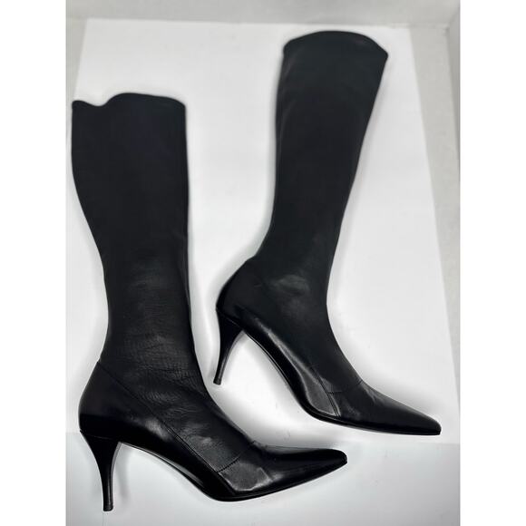 Gucci Black Leather Pointed Toe Sock Boots Size 8B – Stiletto Heel Knee High - Picture 5 of 8